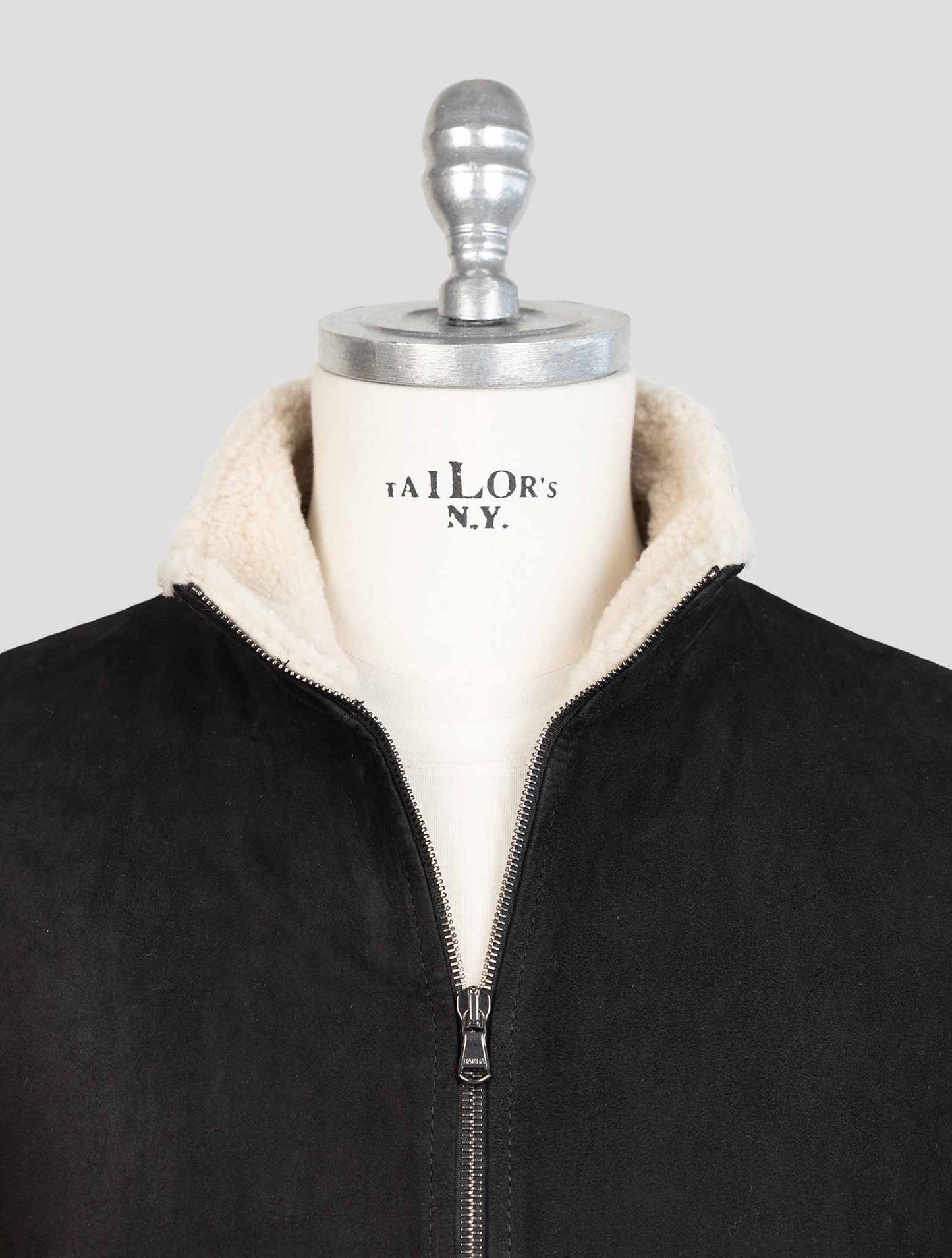 Barba Napoli Black Leather Suede Coat