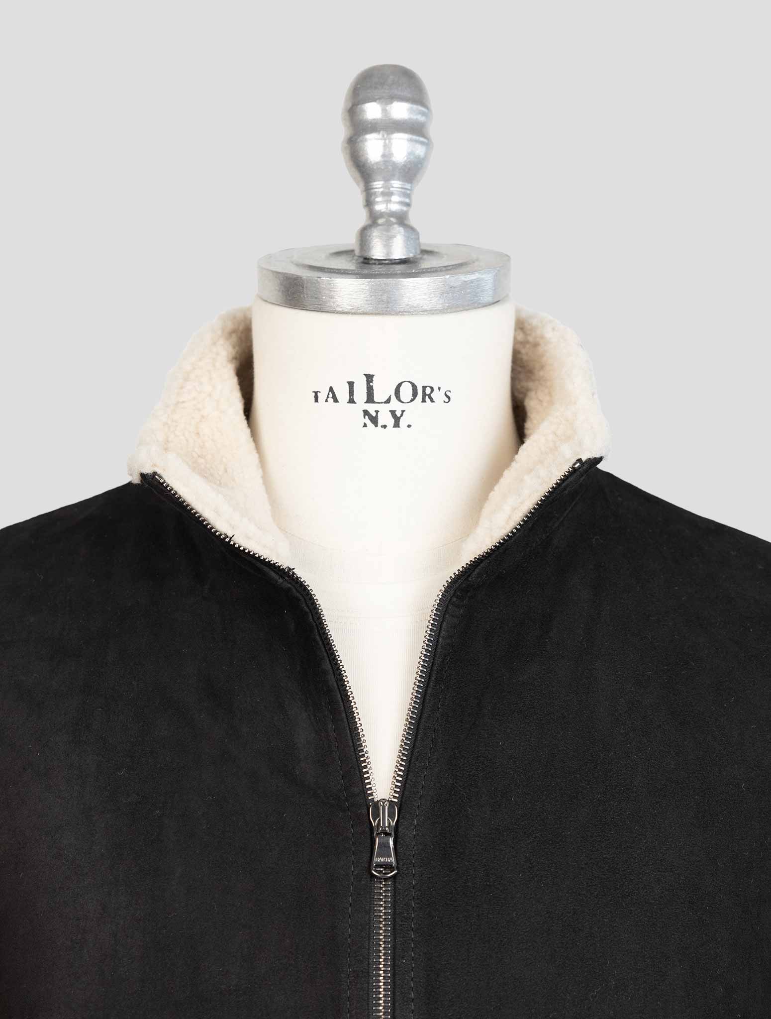 Barba Napoli Black Leather Suede Coat