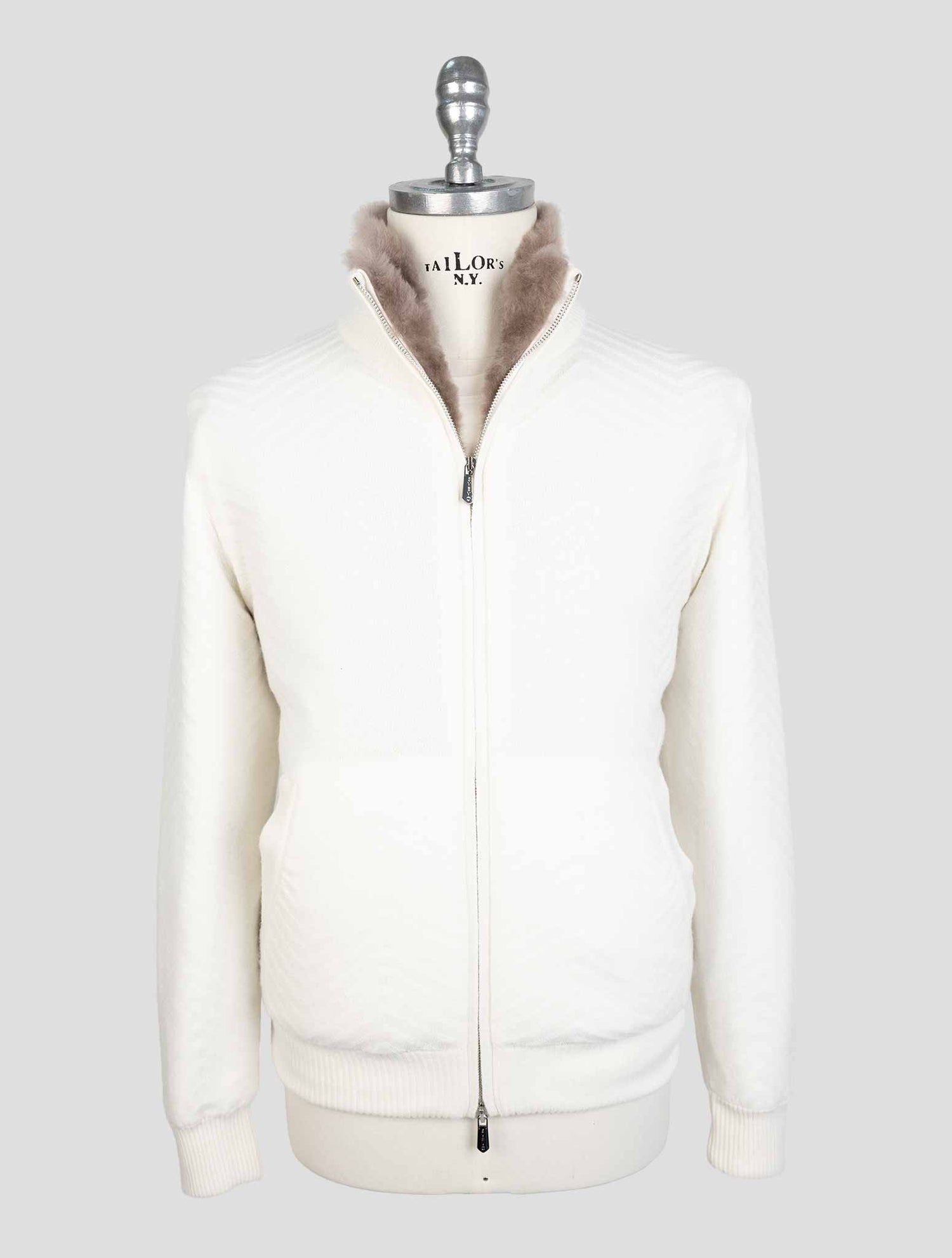 Svevo White Cashmere Fur Cashmere Sweater Coat