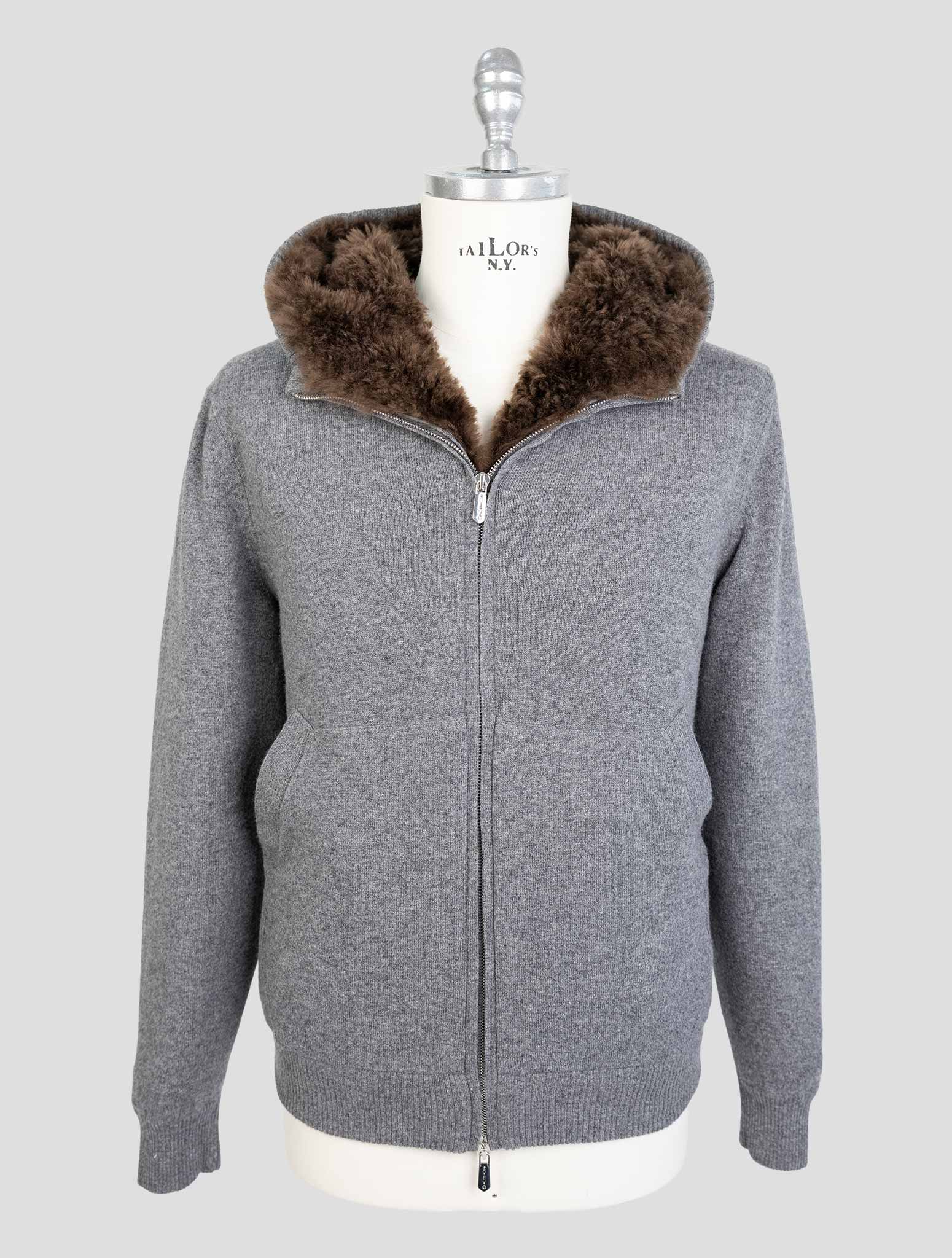 Svevo Gray Cashmere Fur Cashmere Sweater Coat full view