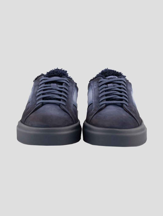 Santoni Blue Shearling Leather Sneakers