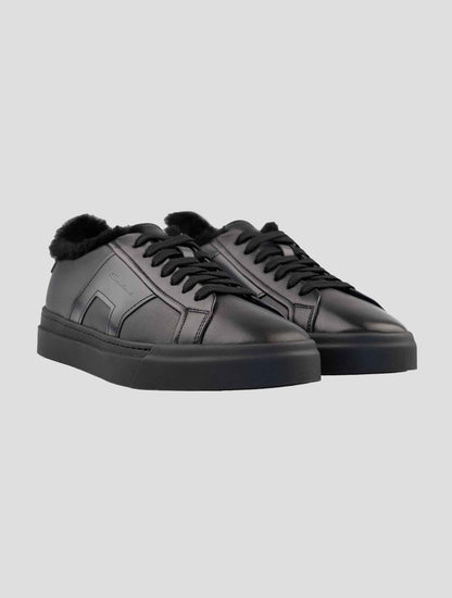 Santoni Black Leather Sheep Sneakers