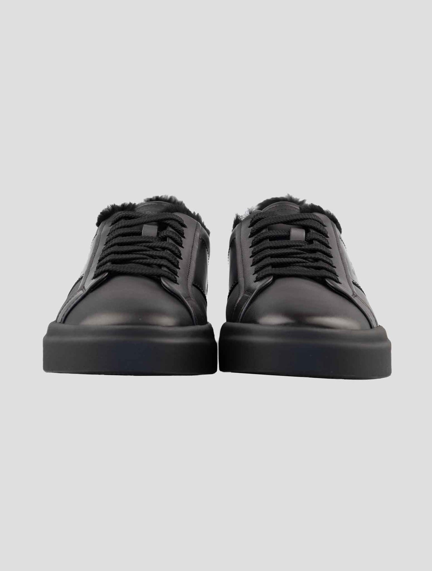 Santoni Black Leather Sheep Sneakers