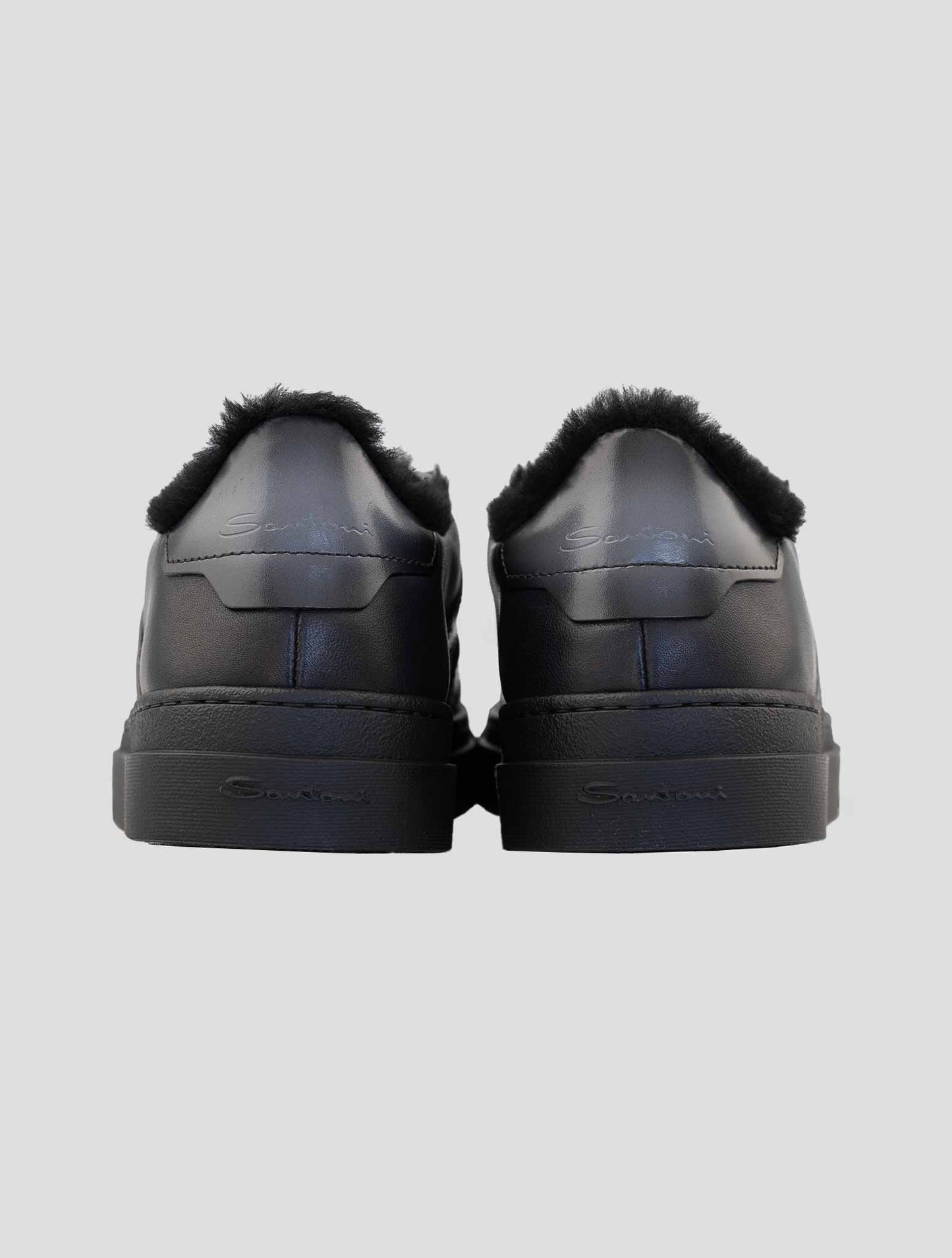 Santoni Black Leather Sheep Sneakers