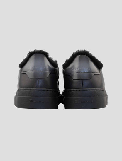 Santoni Black Leather Sheep Sneakers