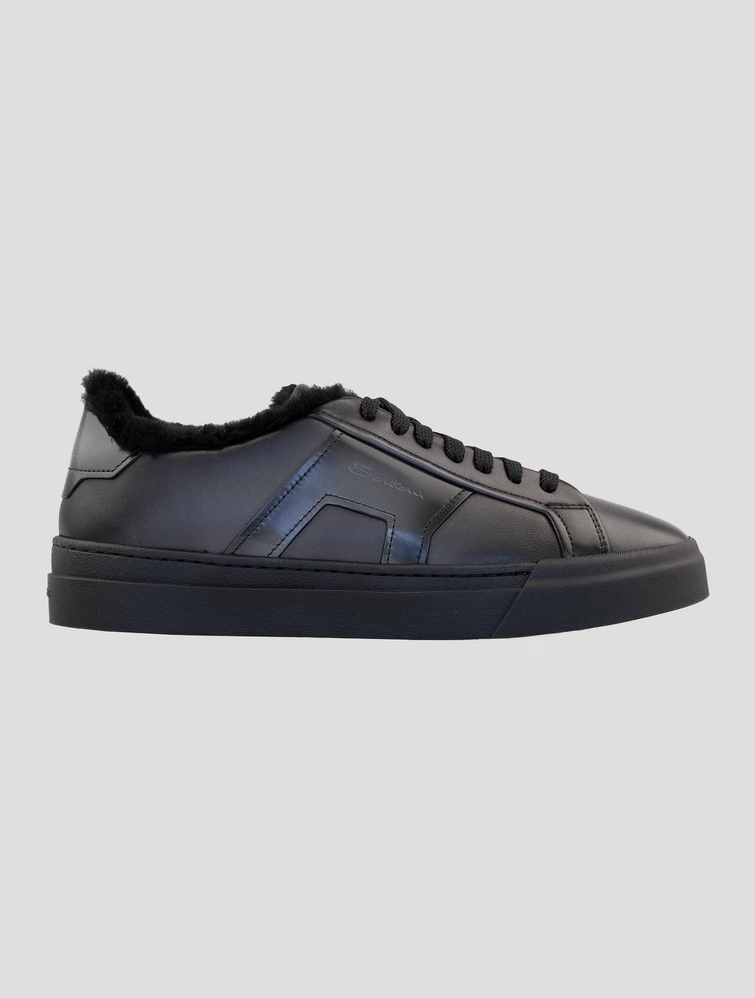 Santoni Black Leather Sheep Sneakers
