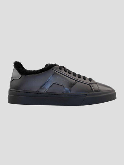 Santoni Black Leather Sheep Sneakers