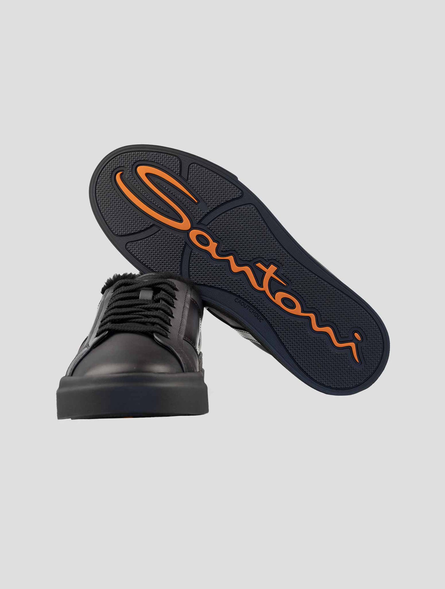 Santoni Black Leather Sheep Sneakers