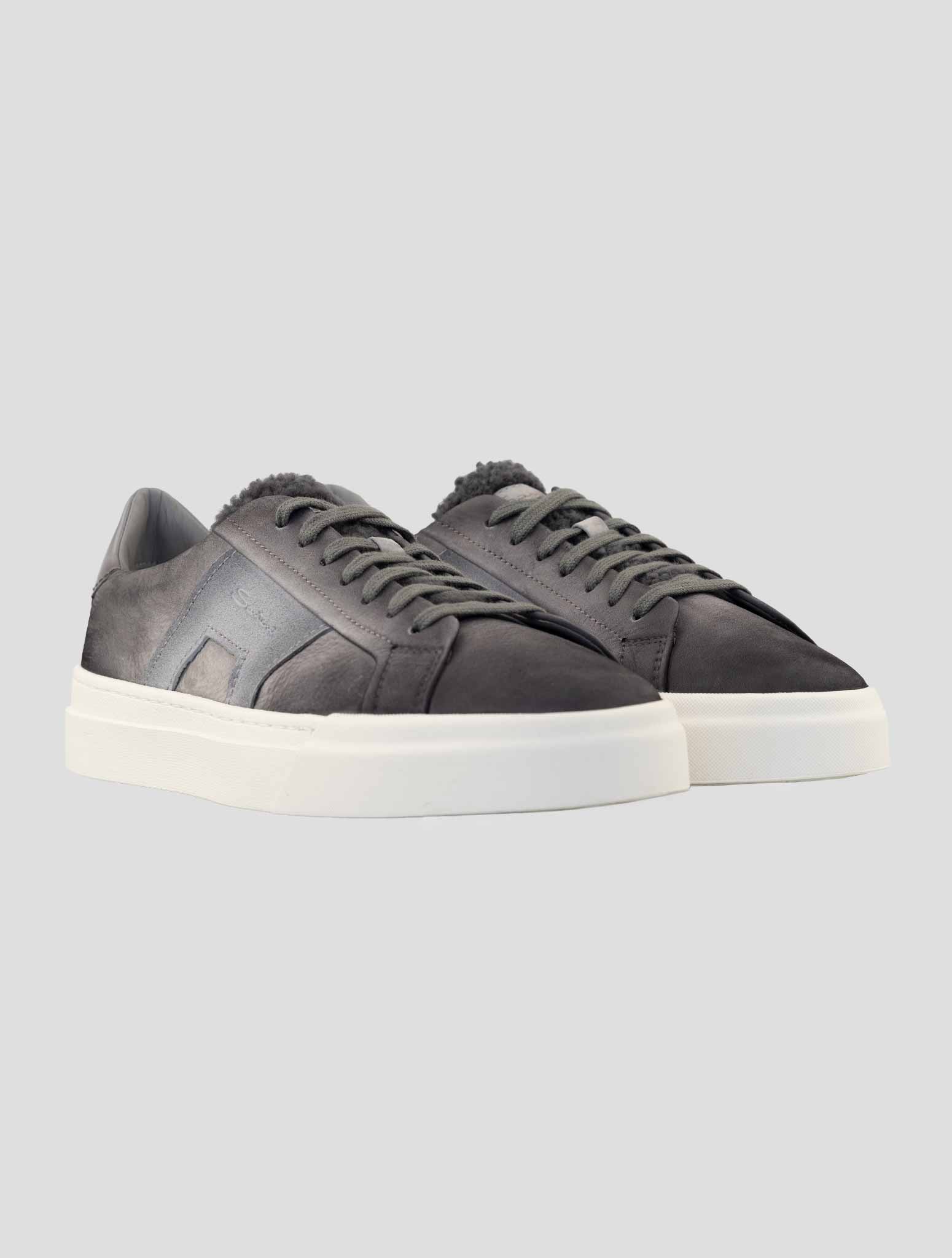 Santoni Gray Leather Suede Sneakers side view