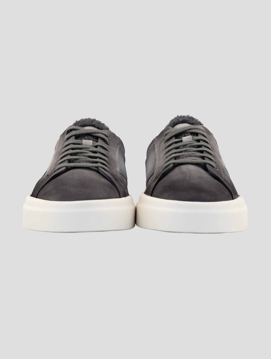Santoni Gray Leather Suede Sneakers