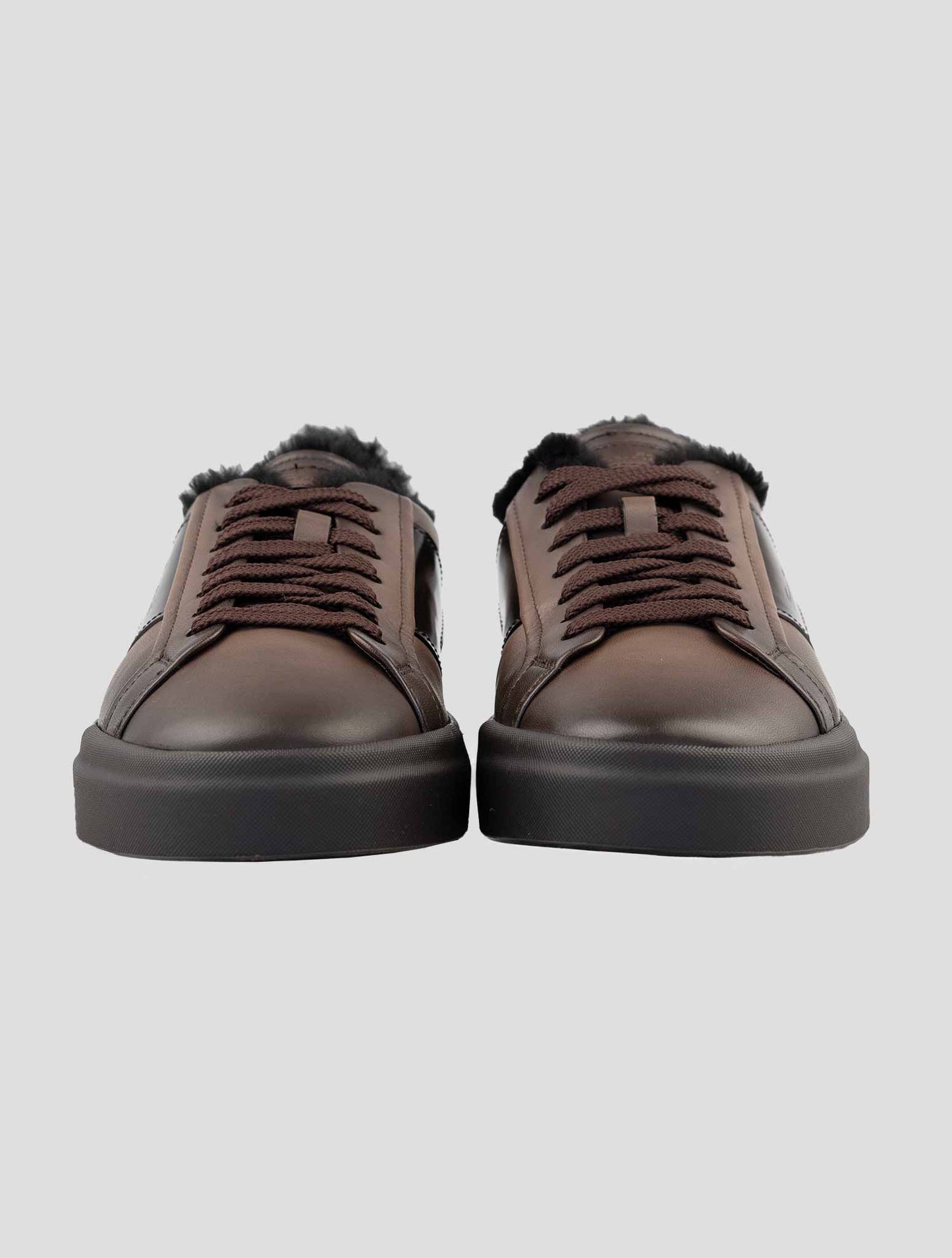 Santoni Brown Leather Sheep Sneakers