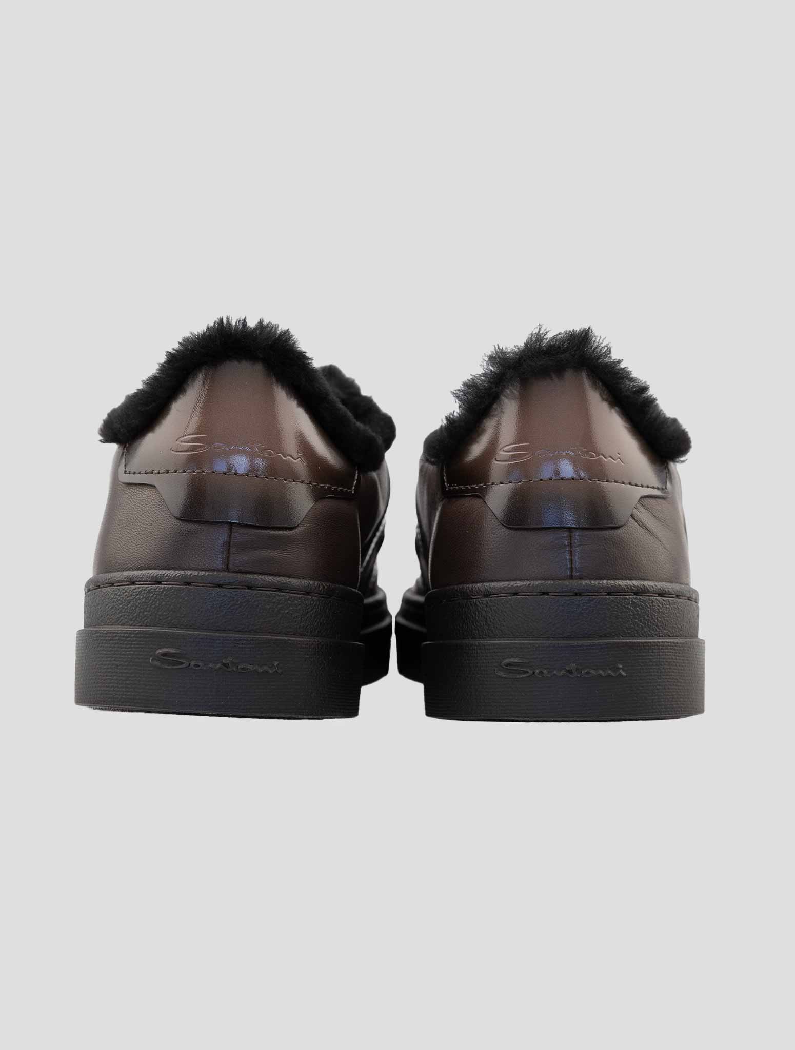 Santoni Brown Leather Sheep Sneakers