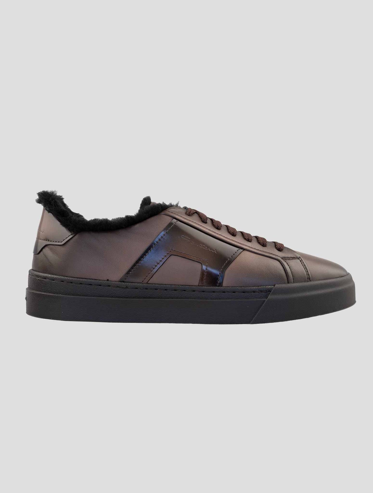 Santoni Brown Leather Sheep Sneakers