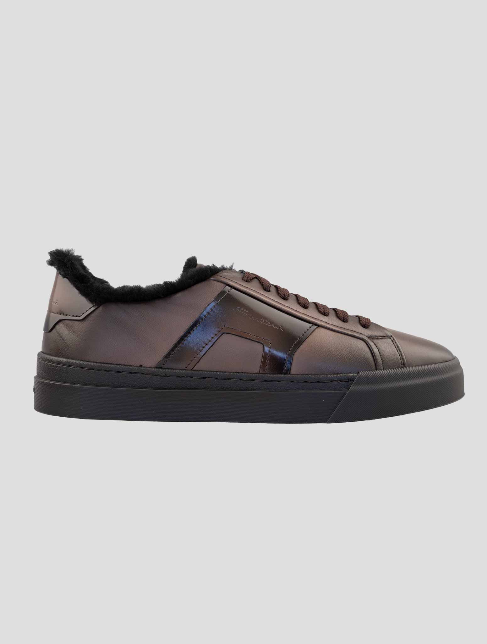 Santoni Brown Leather Sheep Sneakers