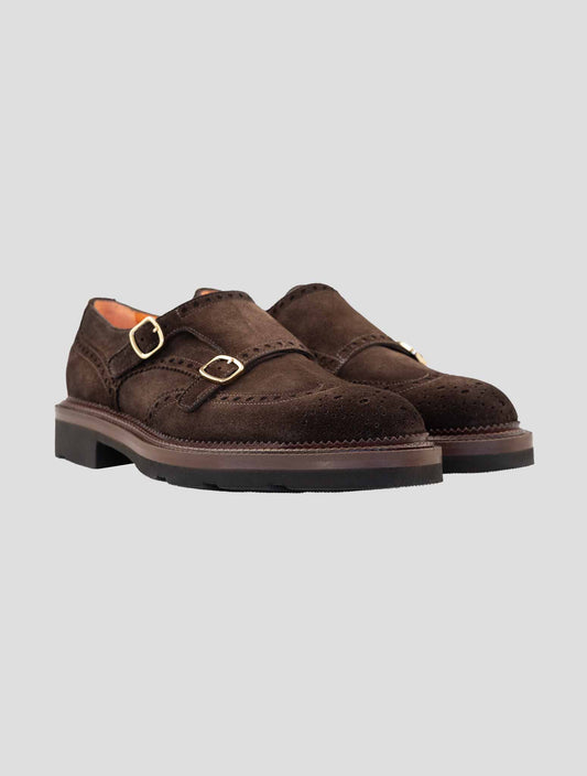 Santoni Brown Leather Suede Dress Shoes