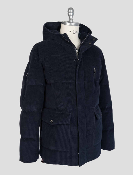 Isaia Blue Cotton Cashmere Velvet Coat