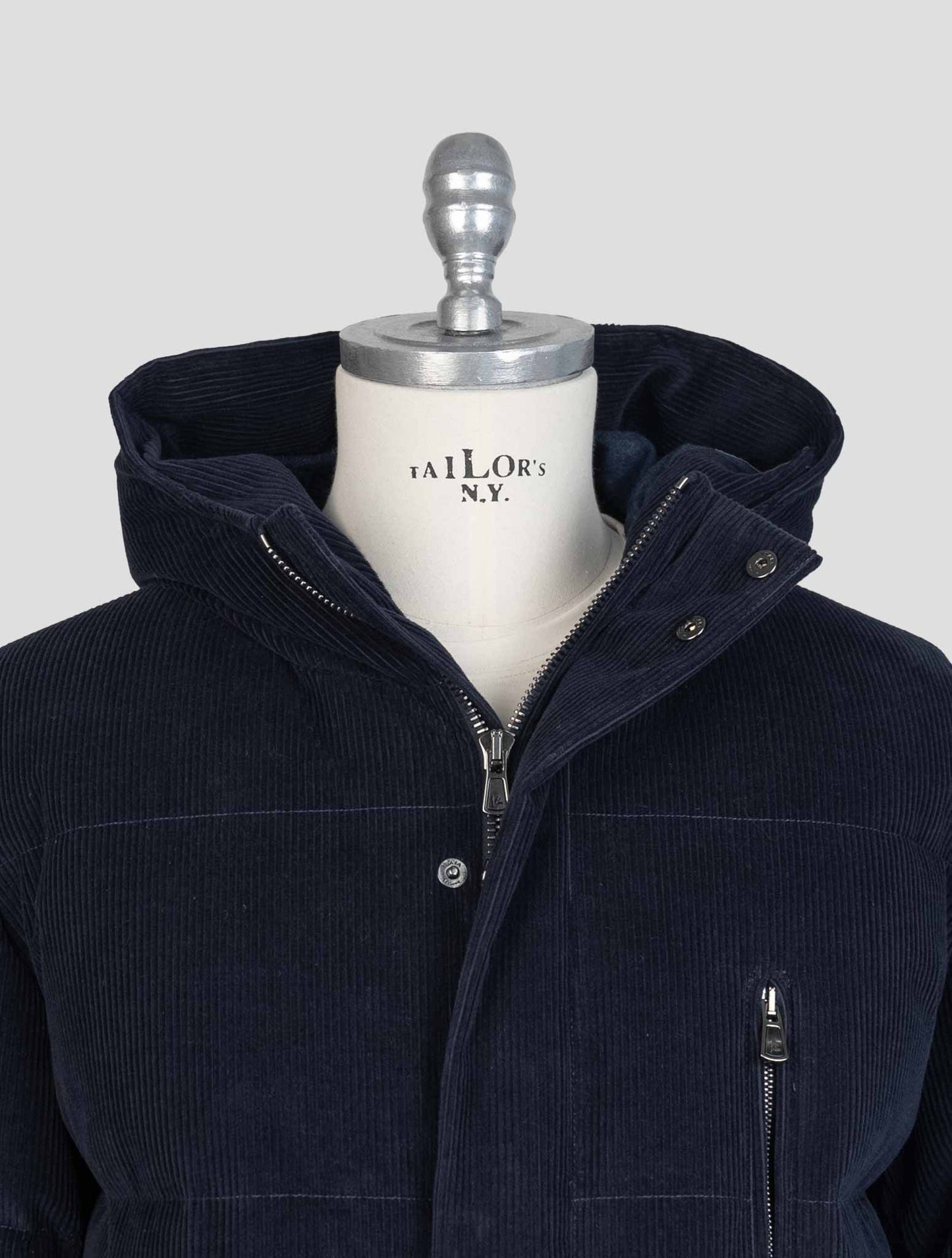 Isaia Blue Cotton Cashmere Velvet Coat