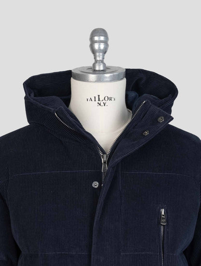 Isaia Blue Cotton Cashmere Velvet Coat