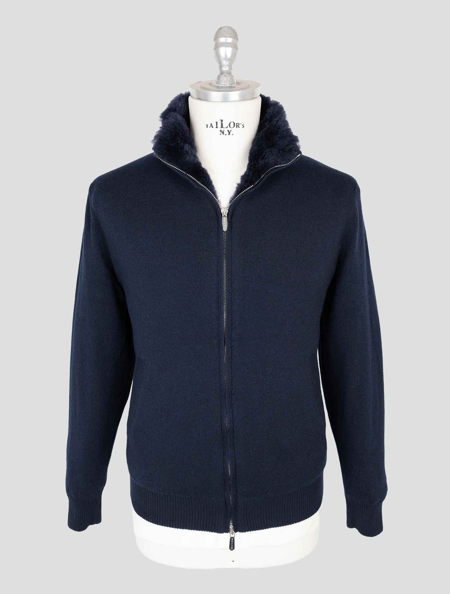 Svevo Blue Cashmere Fur Cashmere Sweater Coat