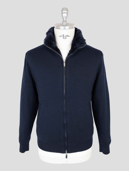 Svevo Blue Cashmere Fur Cashmere Sweater Coat