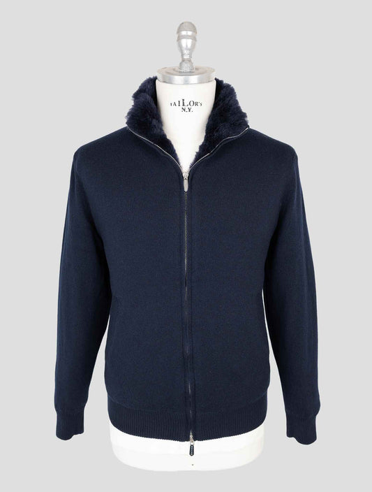 Svevo Blue Cashmere Fur Cashmere Sweater Coat