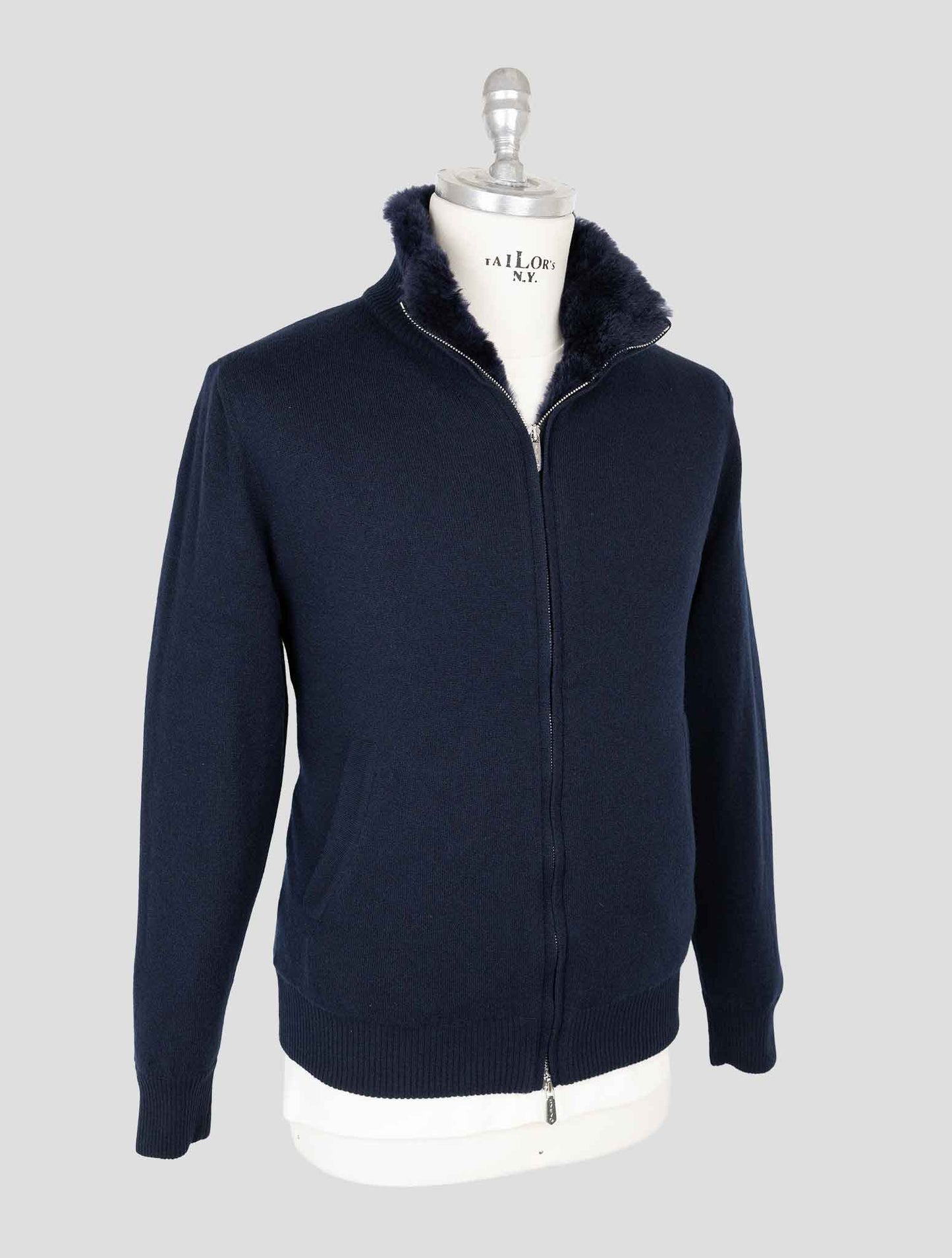 Svevo Blue Cashmere Fur Cashmere Sweater Coat