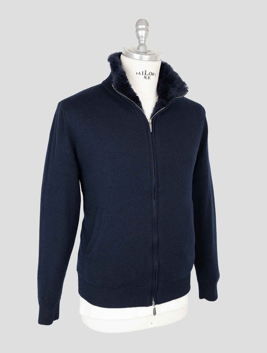 Svevo Blue Cashmere Fur Cashmere Sweater Coat