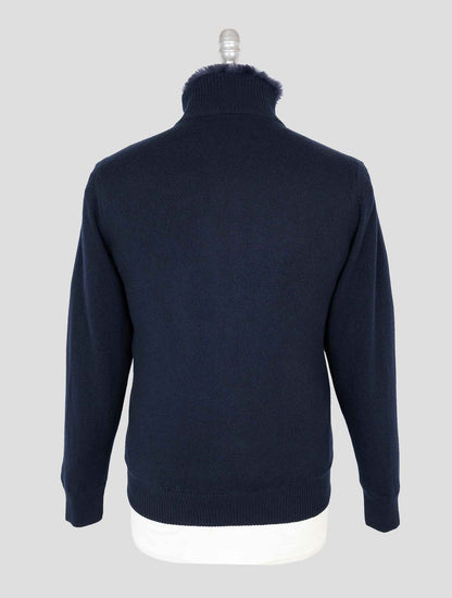 Svevo Blue Cashmere Fur Cashmere Sweater Coat