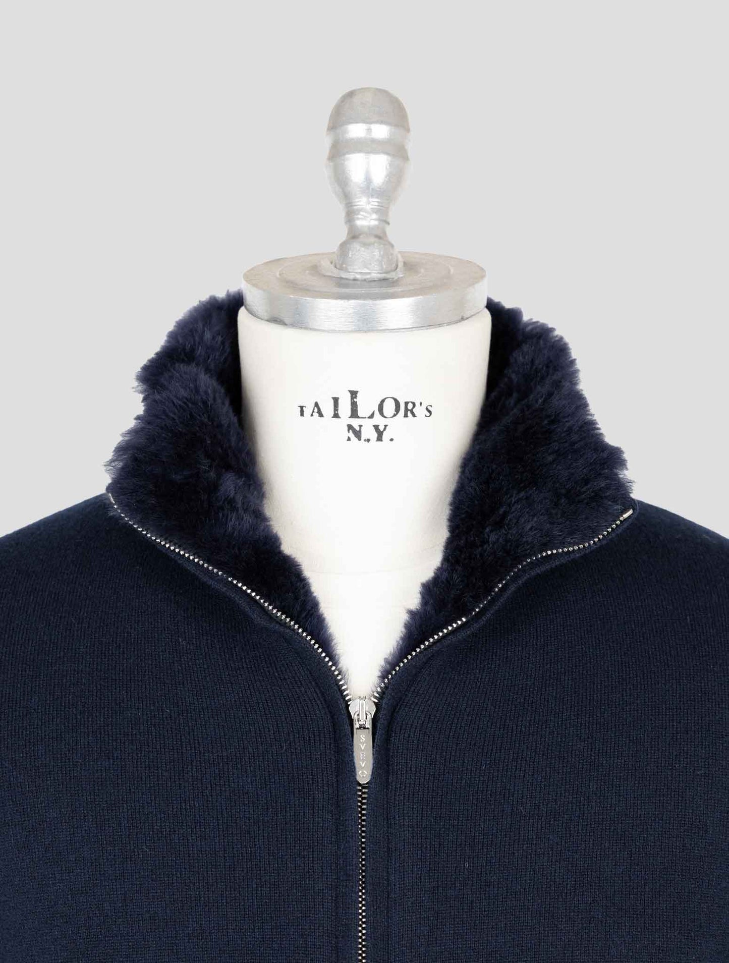 Svevo Blue Cashmere Fur Cashmere Sweater Coat