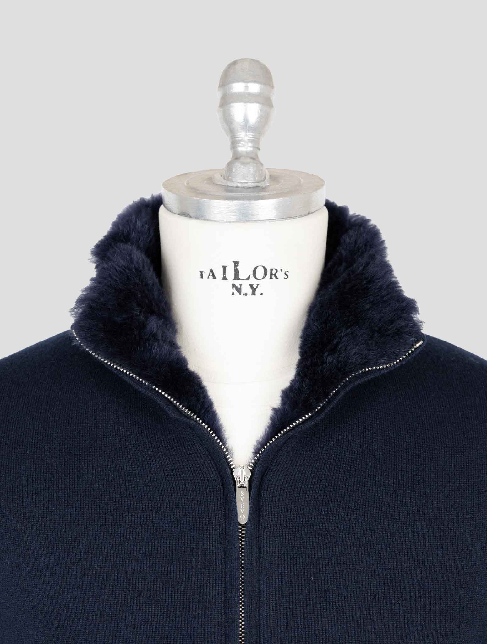 Svevo Blue Cashmere Fur Cashmere Sweater Coat