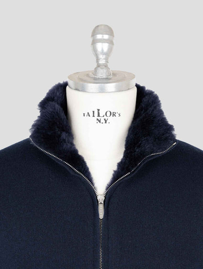 Svevo Blue Cashmere Fur Cashmere Sweater Coat