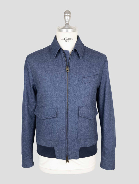Luigi Borelli Blue Virgin Wool Cotton Cashmere Coat