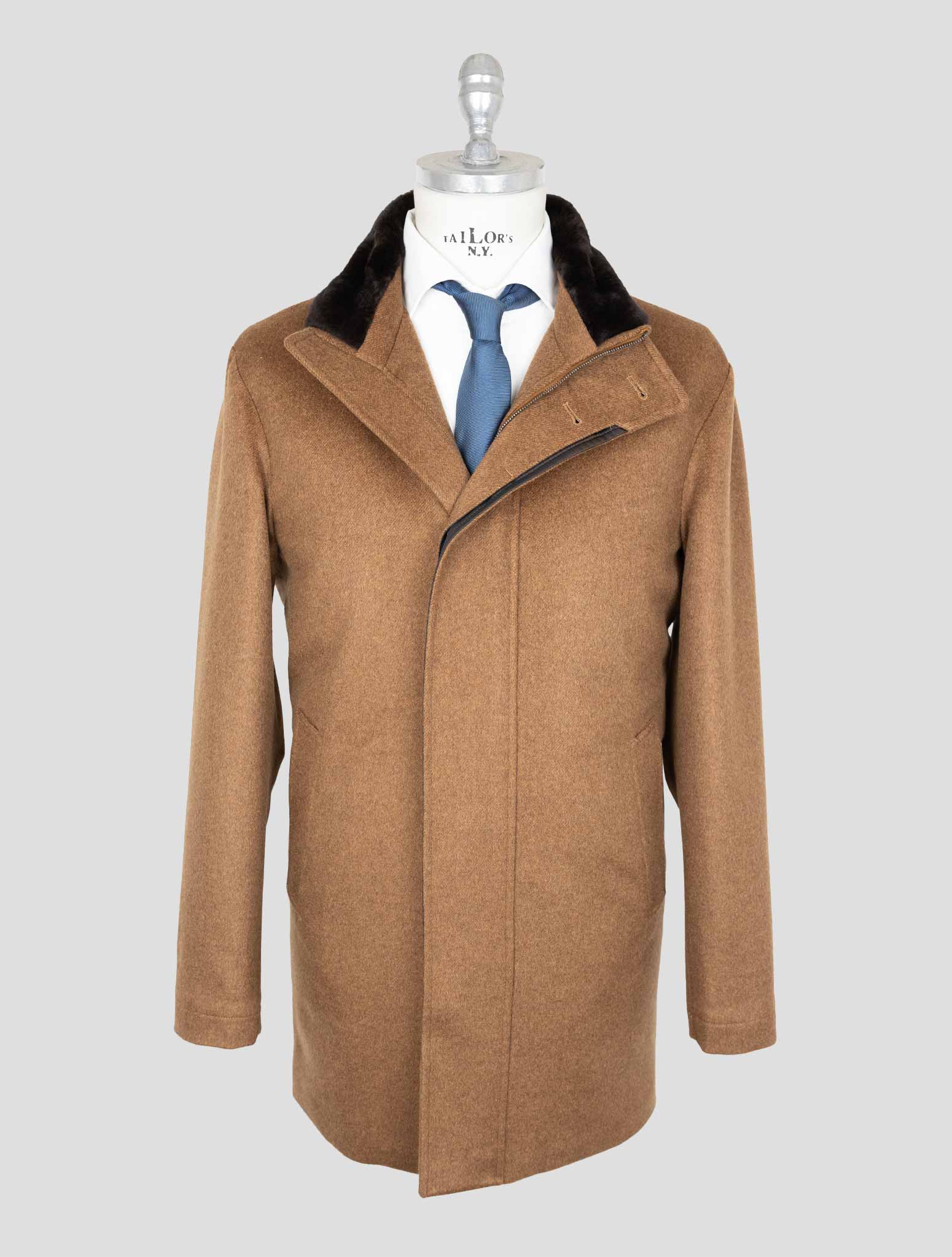 Cesare Attolini Brown Cashmere Weasel Fur Collar Overcoat