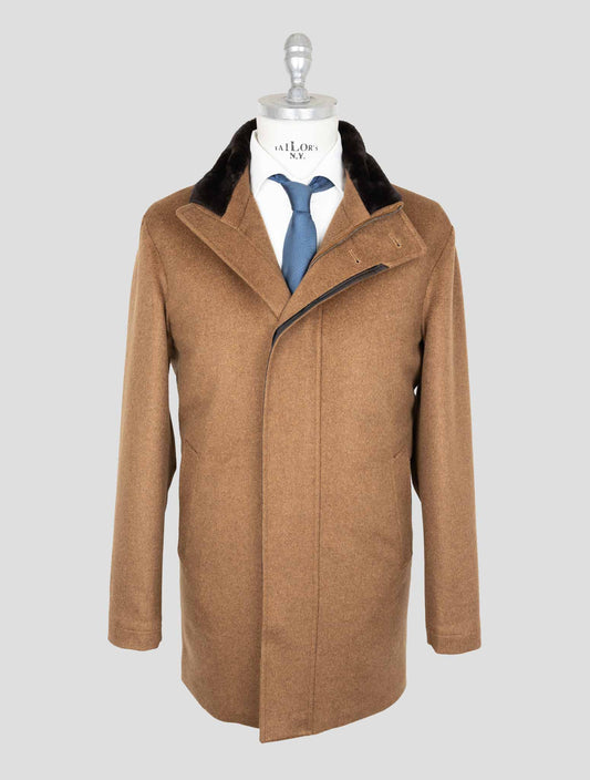 Cesare Attolini Brown Cashmere Weasel Fur Collar Overcoat