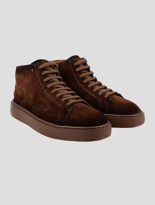 Santoni Dark Brown Leather Suede Boots