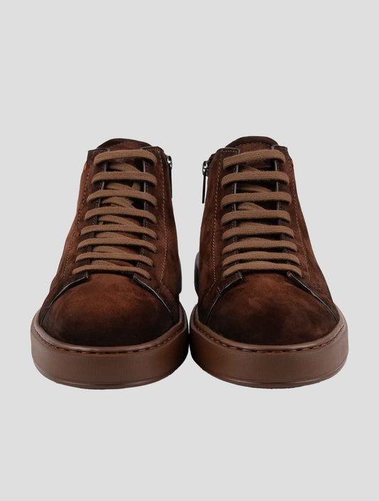 Santoni Dark Brown Leather Suede Boots
