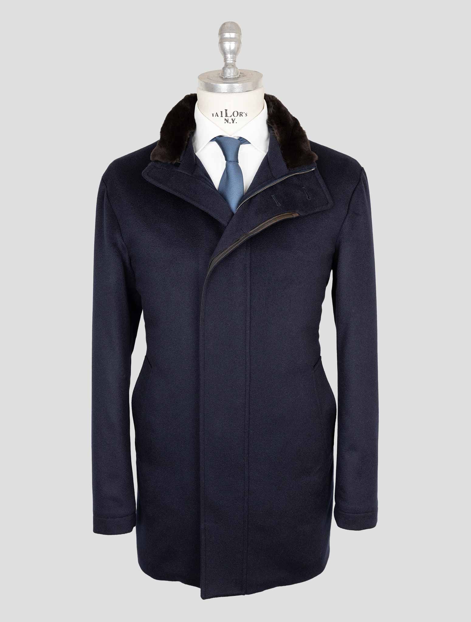 Cesare Attolini Dark Blue Cashmere Mink Fur Collar Overcoat