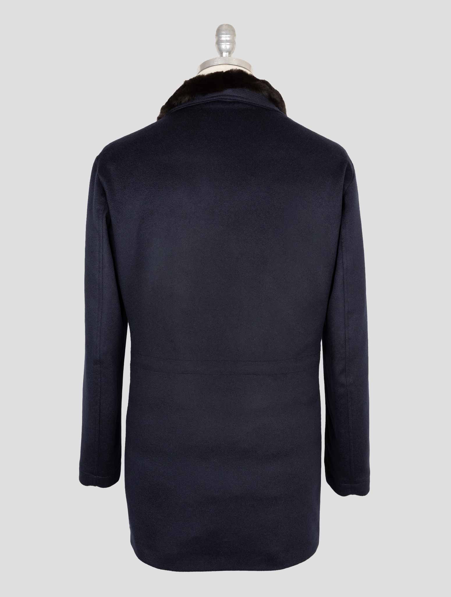 Cesare Attolini Dark Blue Cashmere Mink Fur collar Overcoat