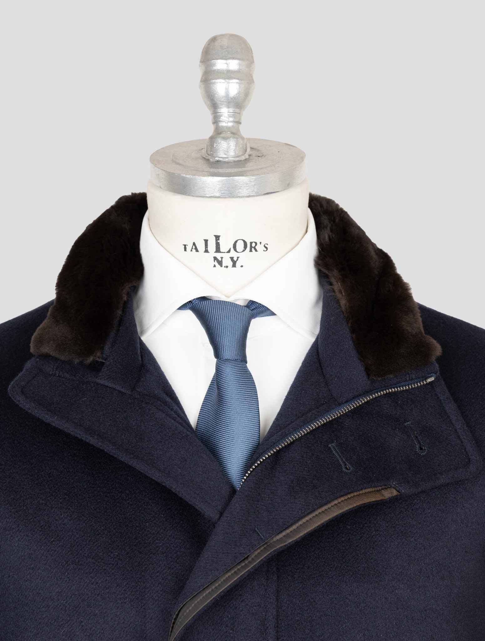 その他 Cesare Attolini Cesare Attolini Dark Blue Cashmere Mink Fur collar Overcoat