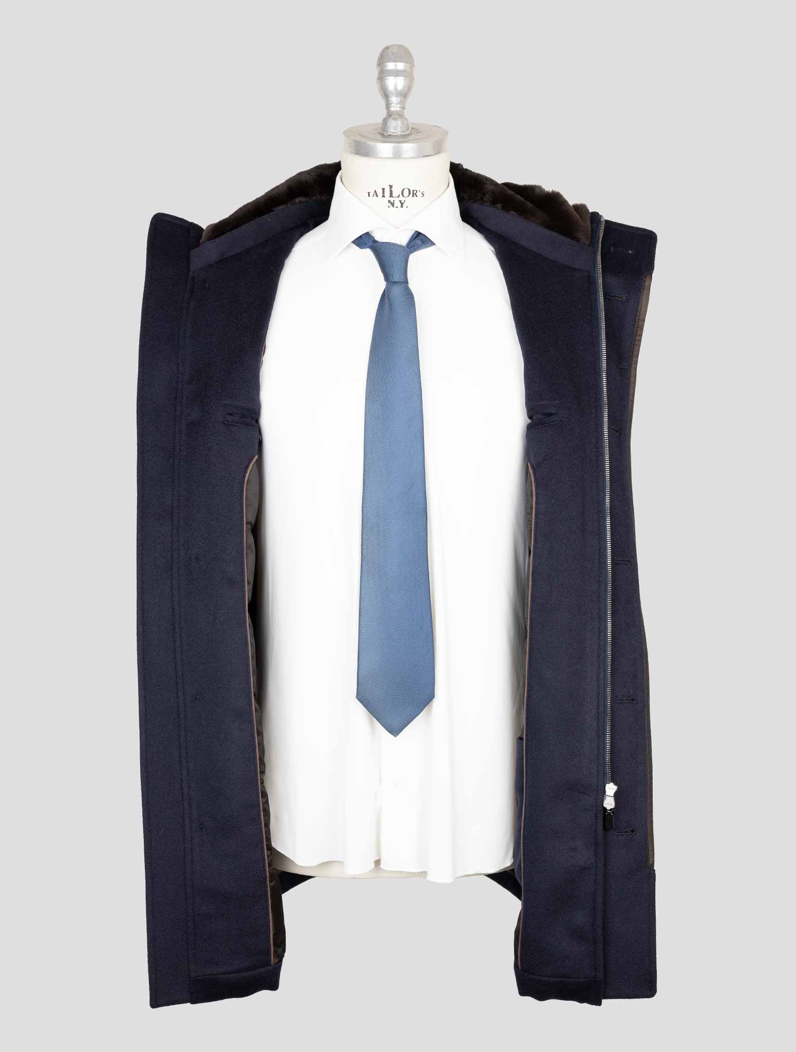 Cesare Attolini Dark Blue Cashmere Mink Fur collar Overcoat