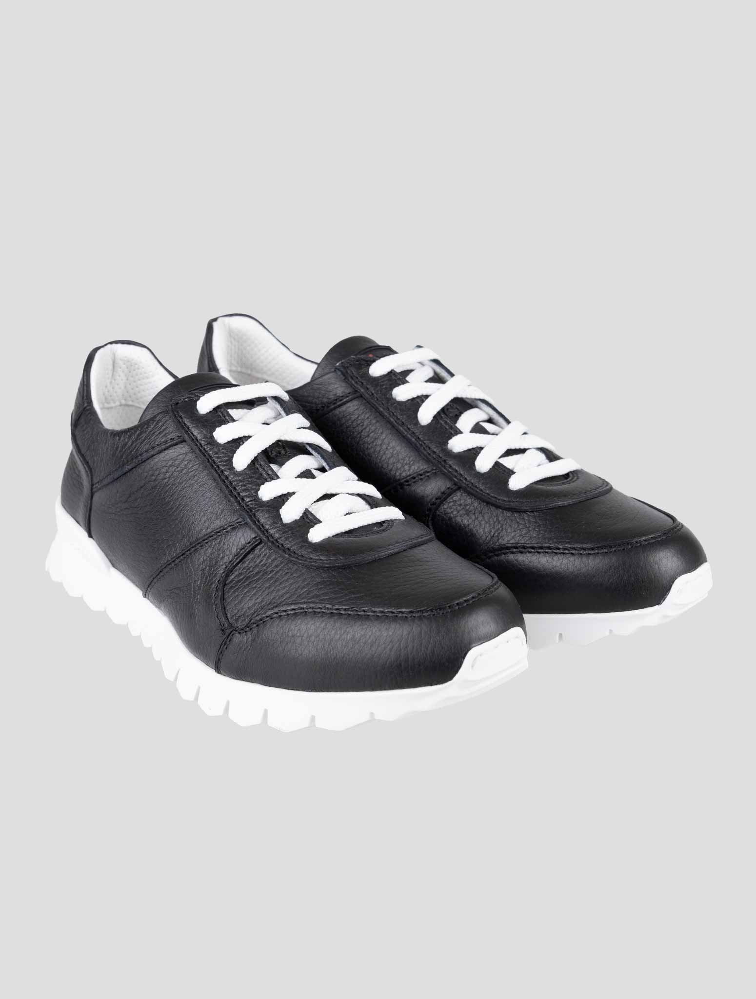 Kiton Black Leather Deerskin Sneakers