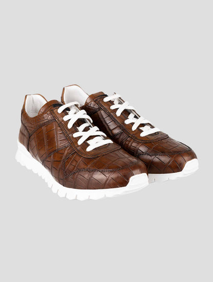 Kiton Brown Leather Crocodile Sneakers