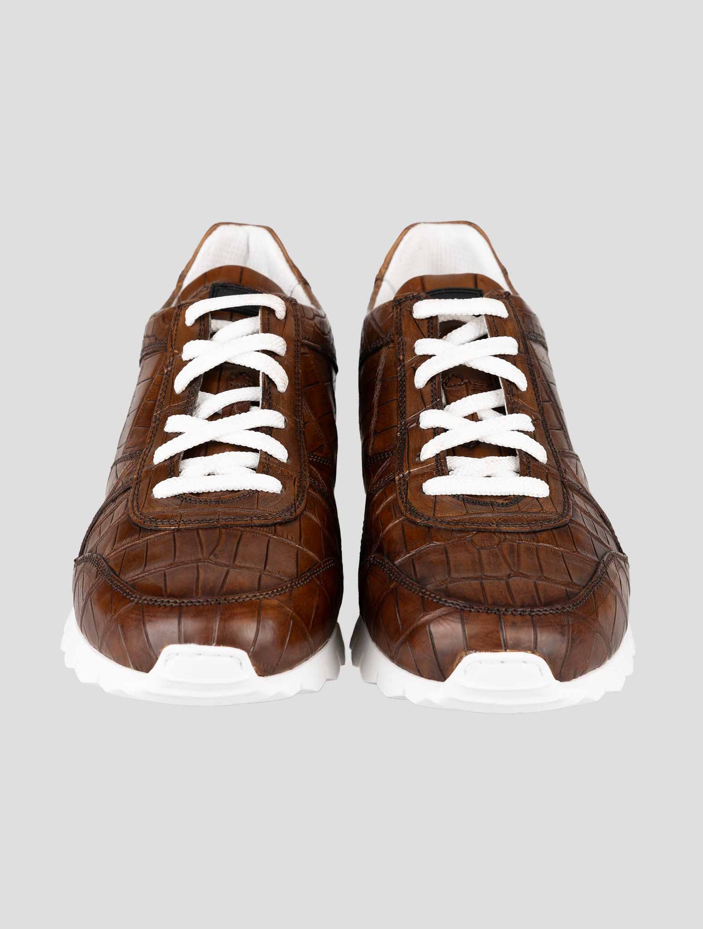 Kiton Brown Leather Crocodile Sneakers