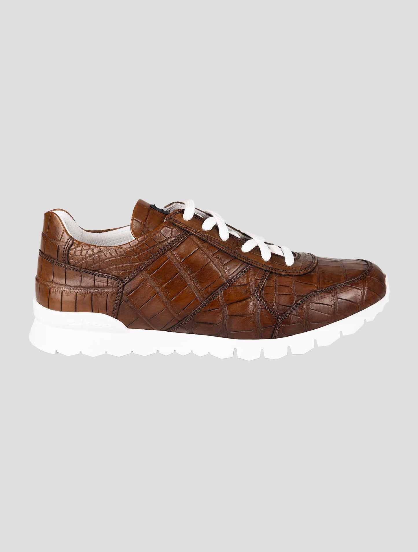 Kiton Brown Leather Crocodile Sneakers