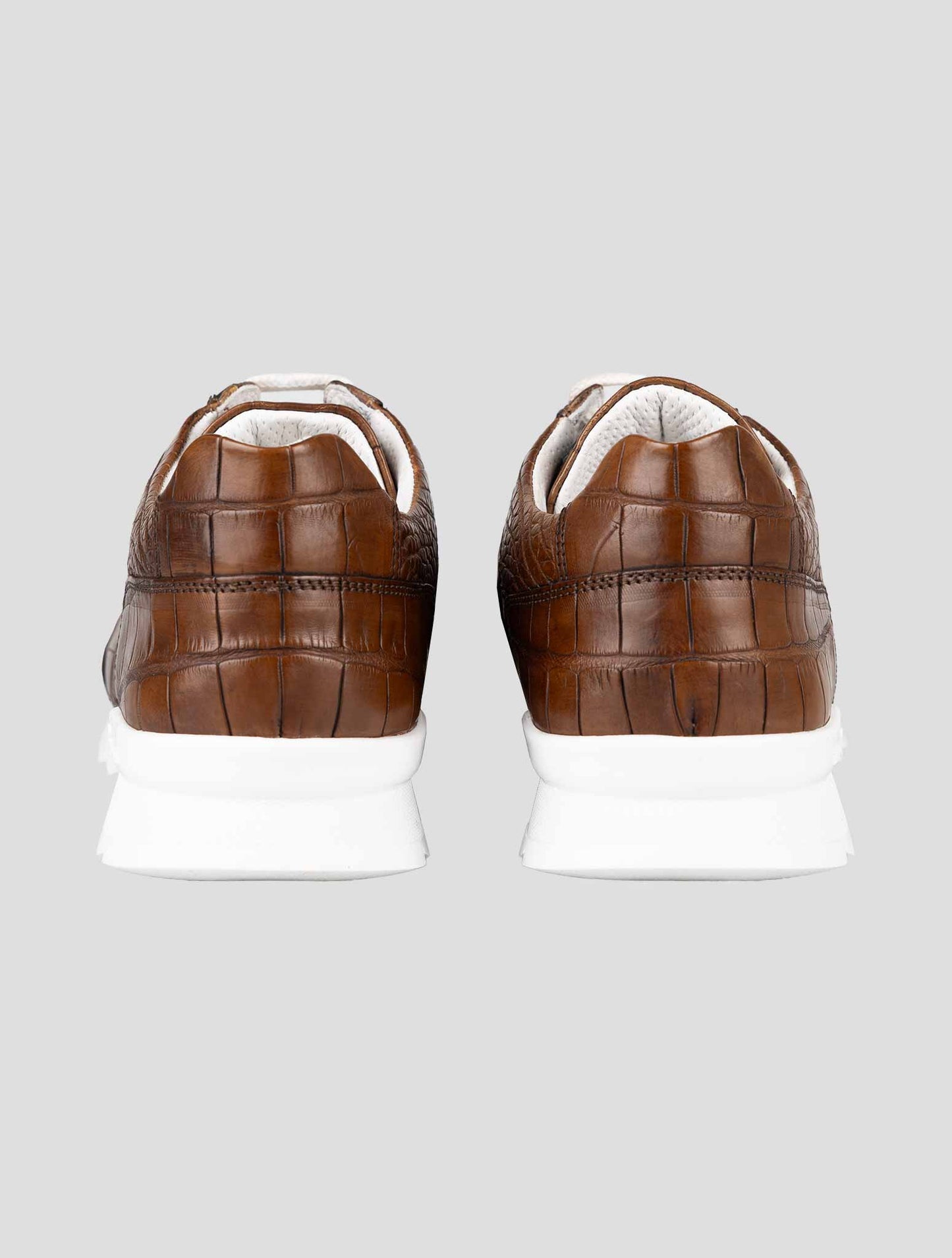 Kiton Brown Leather Crocodile Sneakers