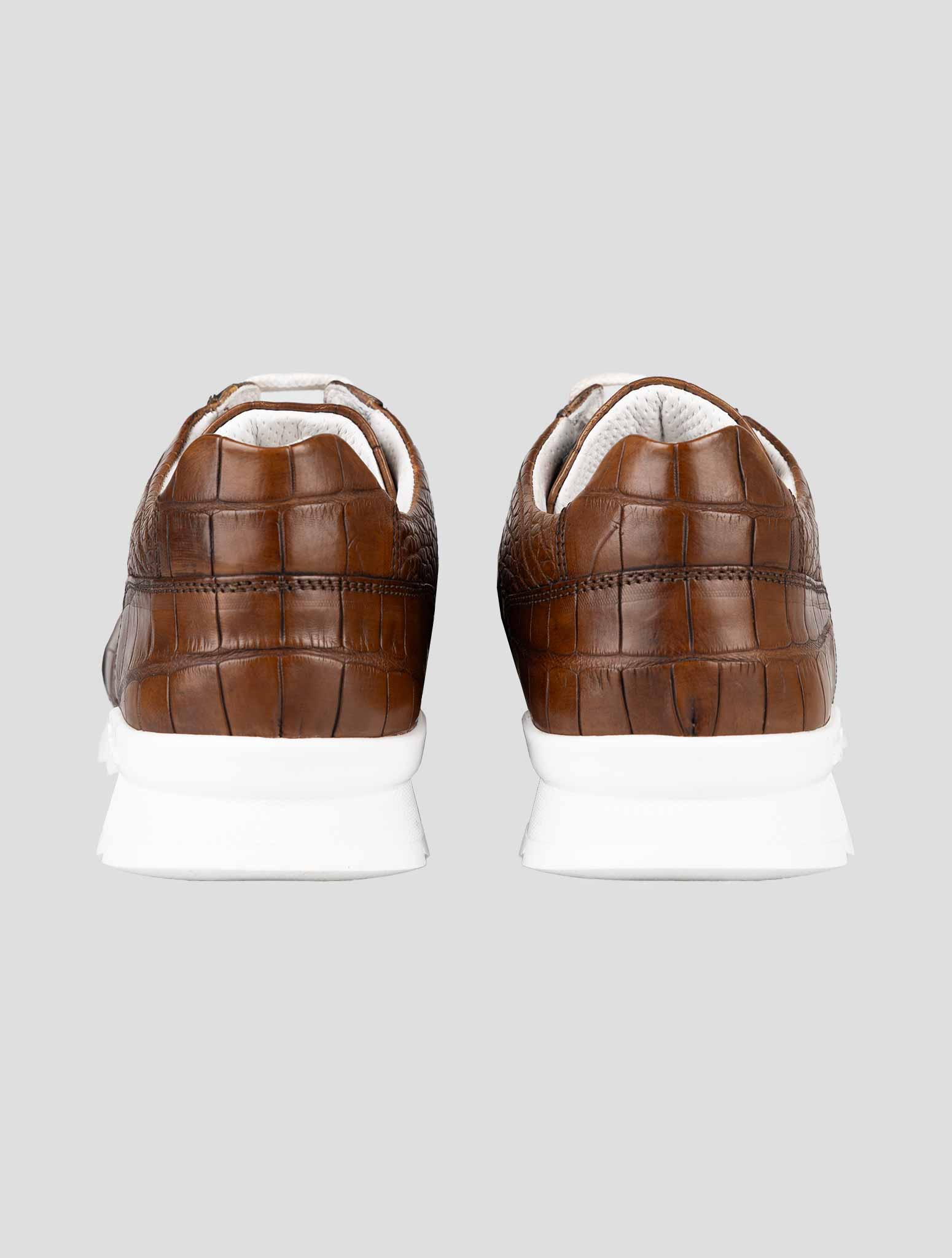 Kiton Brown Leather Crocodile Sneakers
