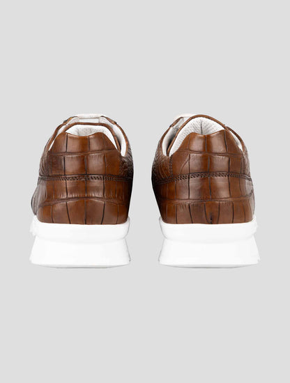 Kiton Brown Leather Crocodile Sneakers