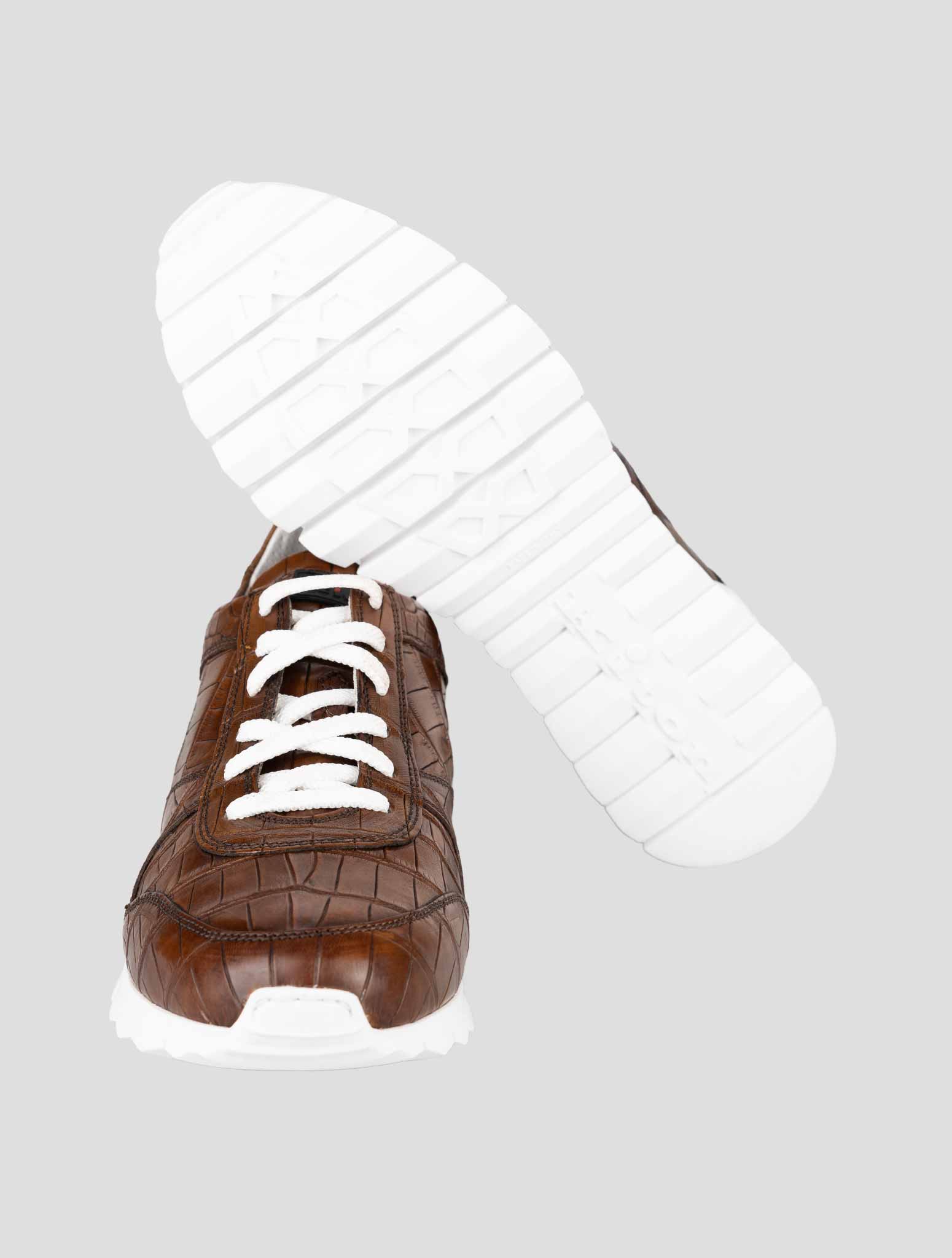 Kiton Brown Leather Crocodile Sneakers