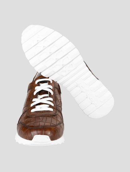 Kiton Brown Leather Crocodile Sneakers