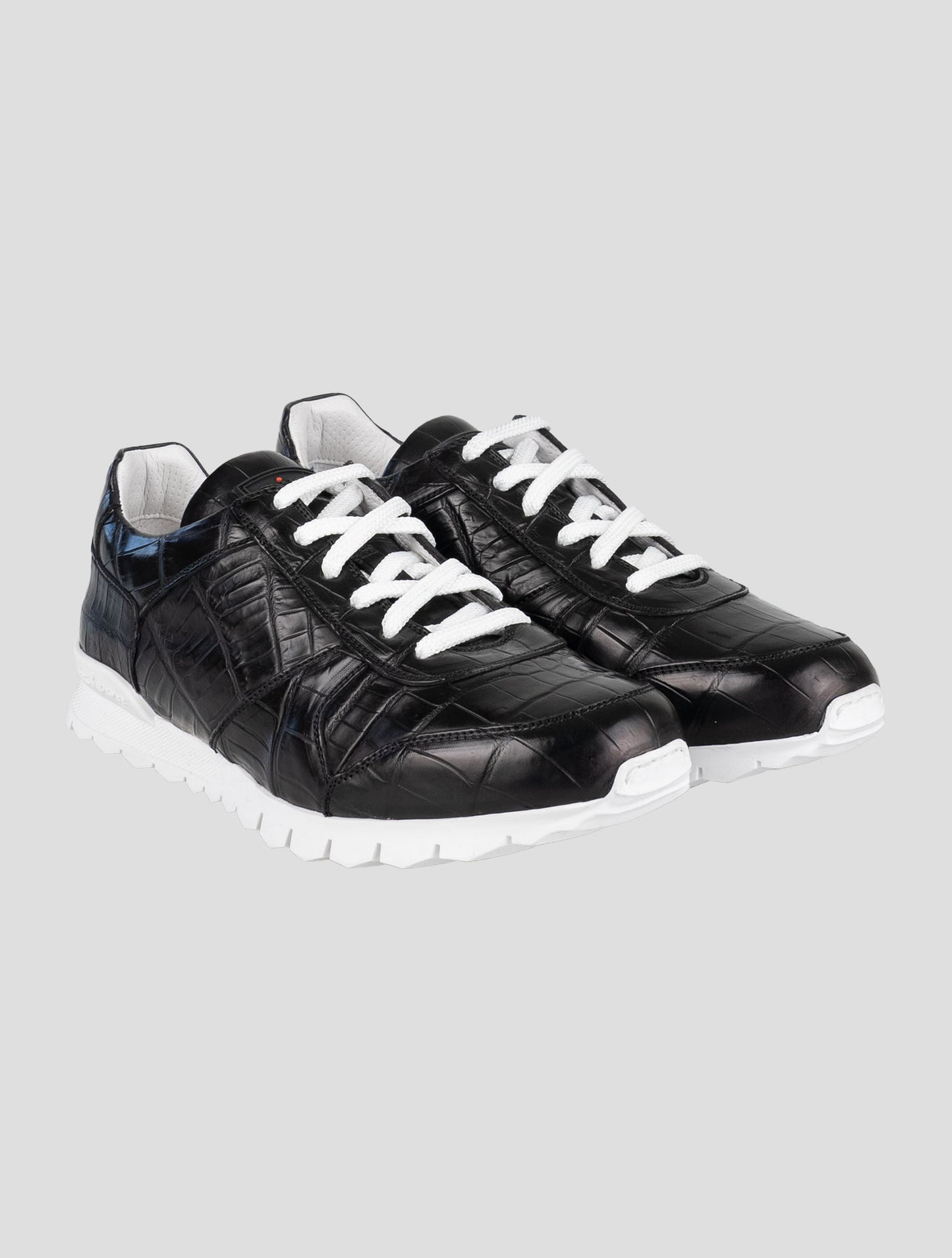 Kiton Black Leather Crocodile Sneakers